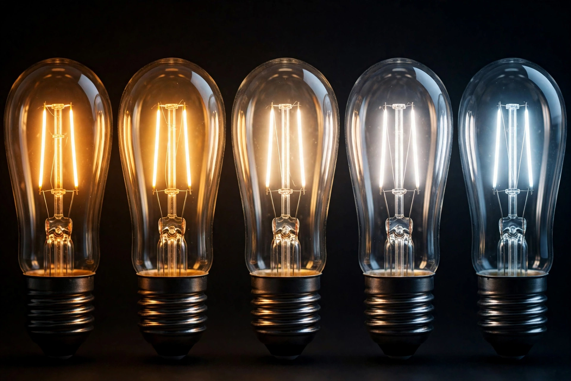 LED bulbs showing warm white to cool white colour temperatures